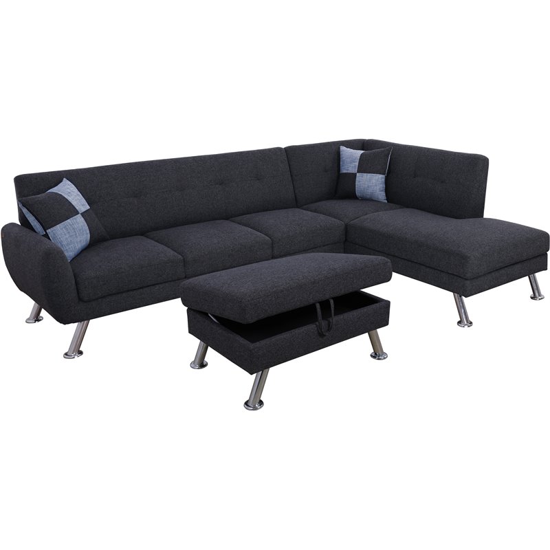 Lifestyle Furniture Samuel Right-Facing Linen Sectional & Ottoman in Black/Gray