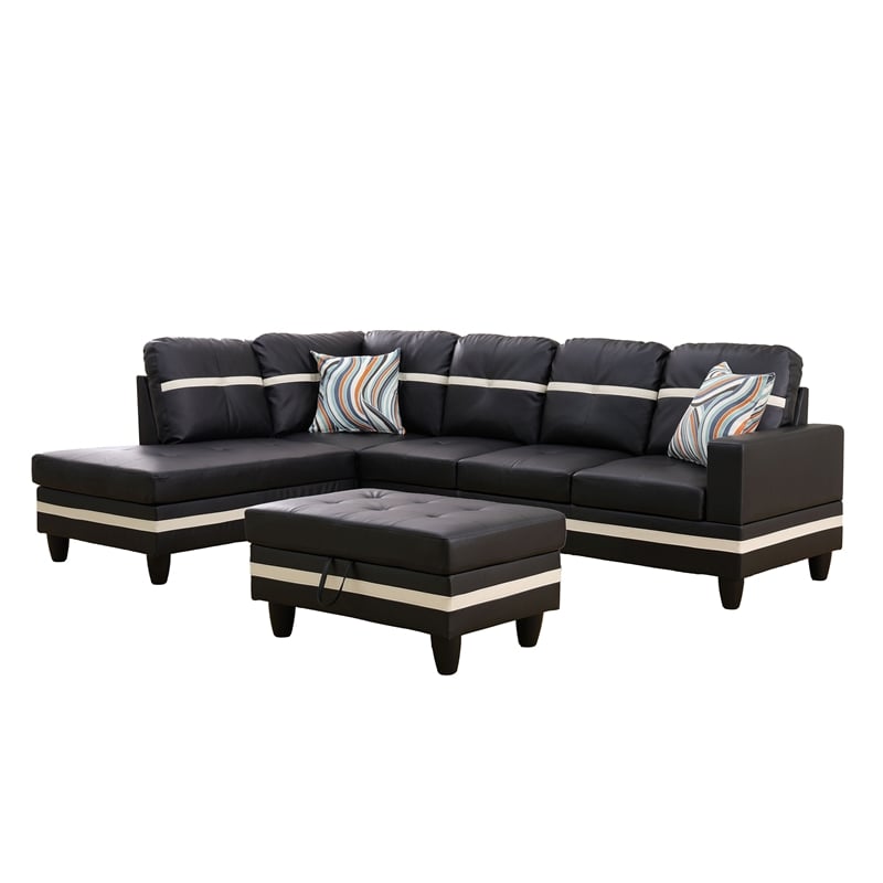 Lifestyle Furniture Lemonda Left-Facing Sectional & Ottoman in Black/White