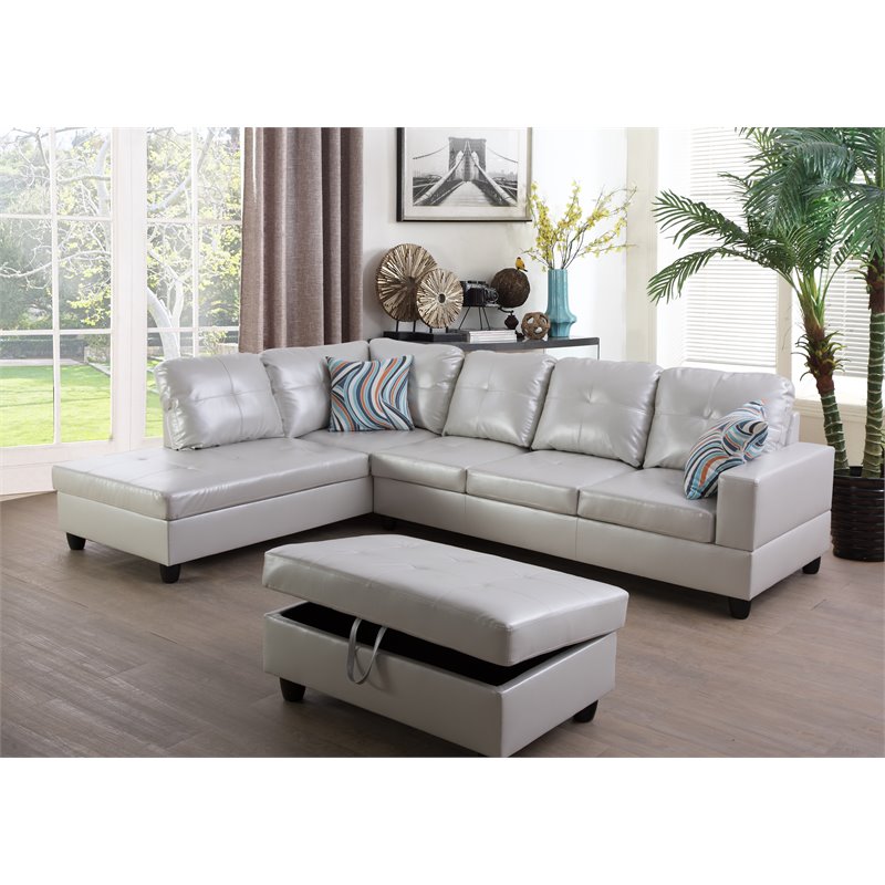 Lifestyle Furniture Lemonda Left-Facing Sectional & Ottoman in Silver Powder