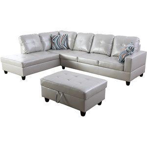 Lifestyle Furniture Lemonda Left-Facing Sectional & Ottoman in Silver Powder