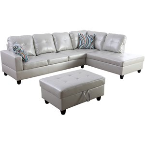 Lifestyle Furniture Biscuits Right-Facing Sectional & Ottoman in Silver Powder