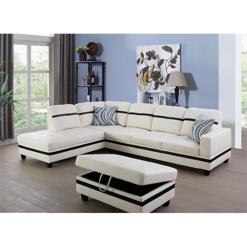 Lifestyle Furniture Lemonda Left-Facing Sectional & Ottoman in White/Black