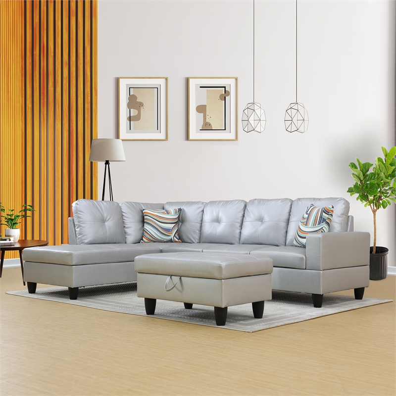 Lifestyle Furniture Lemonda Left-Facing Sectional & Ottoman in Silver/White