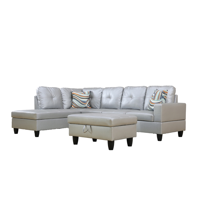 Lifestyle Furniture Lemonda Left-Facing Sectional & Ottoman in Silver/White