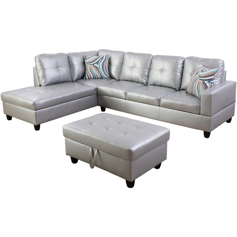 Lifestyle Furniture Lemonda Left-Facing Sectional & Ottoman in Silver/White