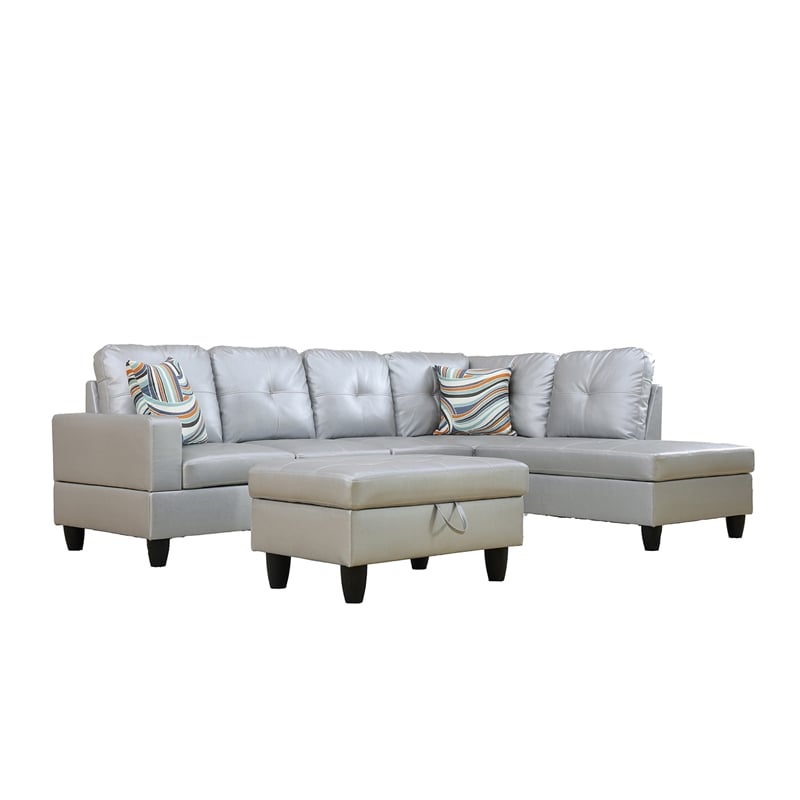 Lifestyle Furniture Biscuits Right-Facing Sectional & Ottoman in Silver/White