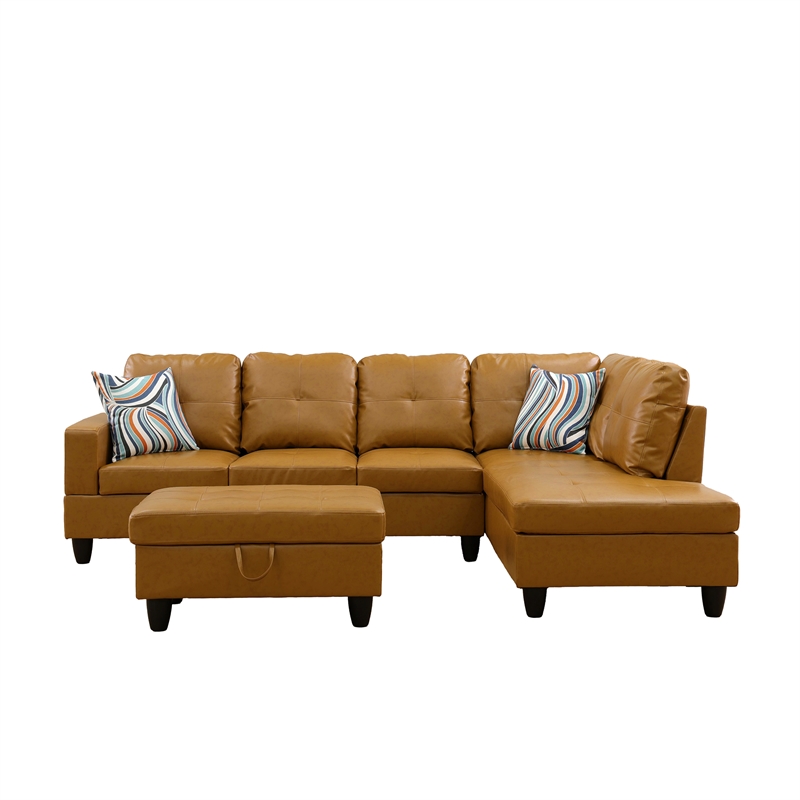 Lifestyle Furniture Biscuits Right-Facing Sectional & Ottoman in Ginger