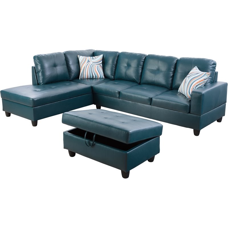 Lifestyle Furniture Lemonda Left-Facing Sectional & Ottoman in Forest Green