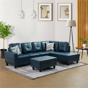 Lifestyle Furniture Biscuits Right-Facing Sectional & Ottoman in Forest Green