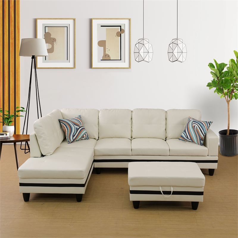 Lifestyle Furniture Lemonda Left-Facing Sectional & Ottoman in White/Black