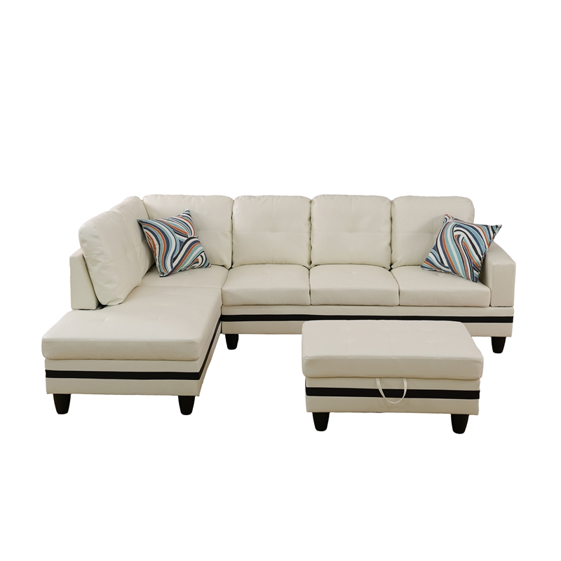 Lifestyle Furniture Lemonda Left-Facing Sectional & Ottoman in White/Black