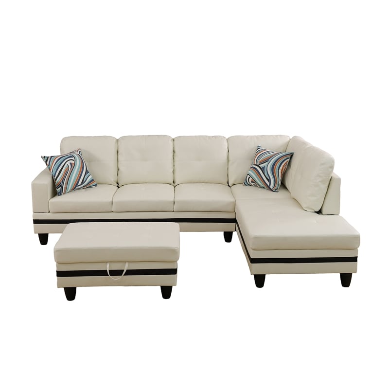 Lifestyle Furniture Biscuits Right-Facing Sectional & Ottoman in White/Black