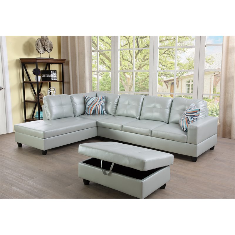 Lifestyle Furniture Lemonda Left-Facing Sectional & Ottoman in Silver/Green