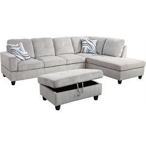Lifestyle Furniture Biscuits Right-Facing Sectional & Ottoman in Elephant Gray