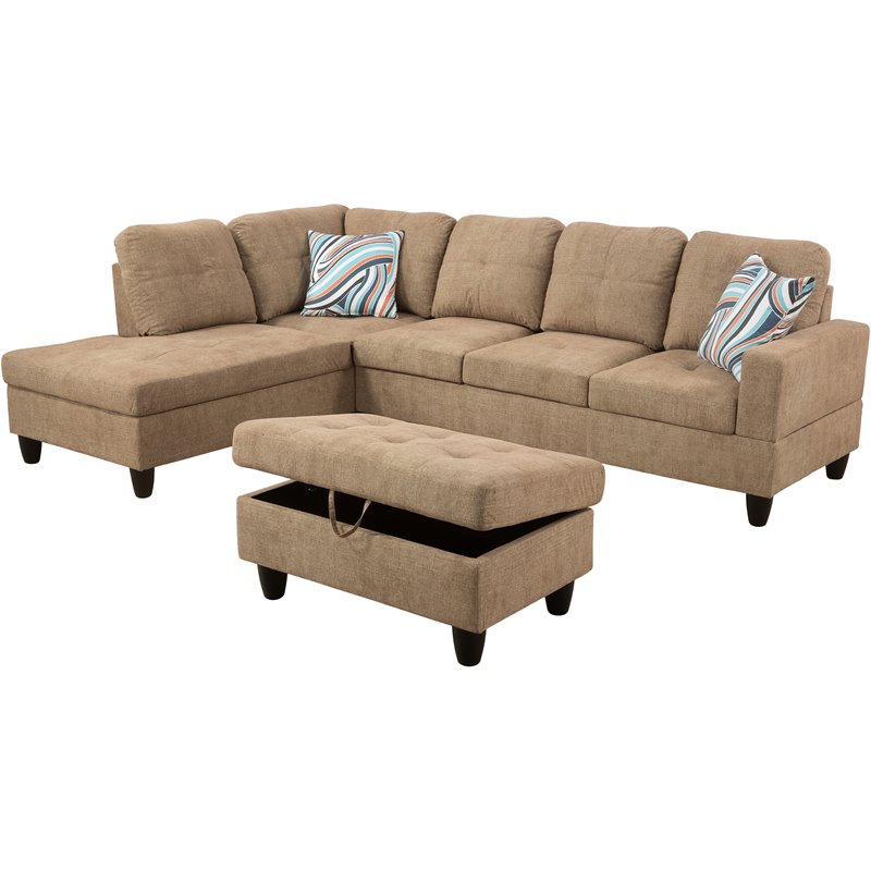 Lifestyle Furniture Lemonda Left-Facing Sectional & Ottoman in Latte