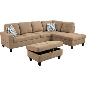 Lifestyle Furniture Biscuits Right-Facing Sectional & Ottoman in Latte
