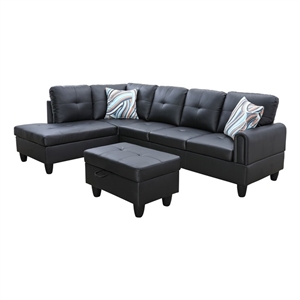 star home living 3pc faux leather sectional w/ottoman (black)