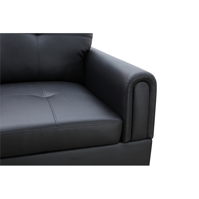 Star Home Living 3PC Faux Leather Sectional w/ottoman (Black)