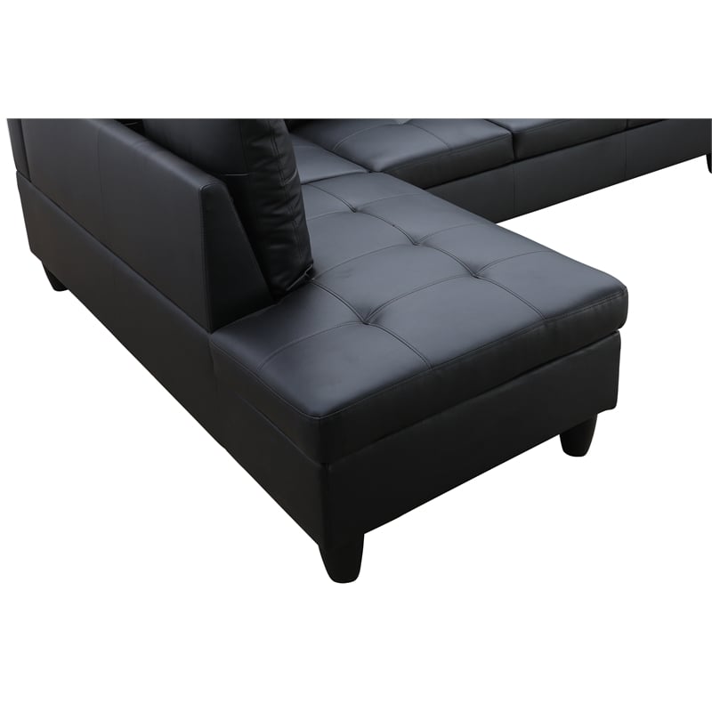 Star Home Living 3PC Faux Leather Sectional w/ottoman (Black)