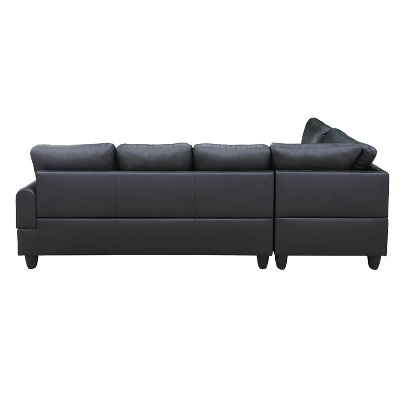 Star Home Living 3PC Faux Leather Sectional w/ottoman (Black)
