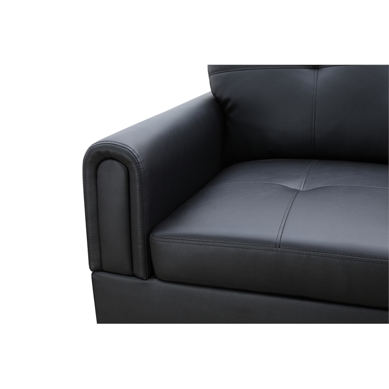 Star Home Living (Black) 3PC Faux Leather Sectional w/ottoman