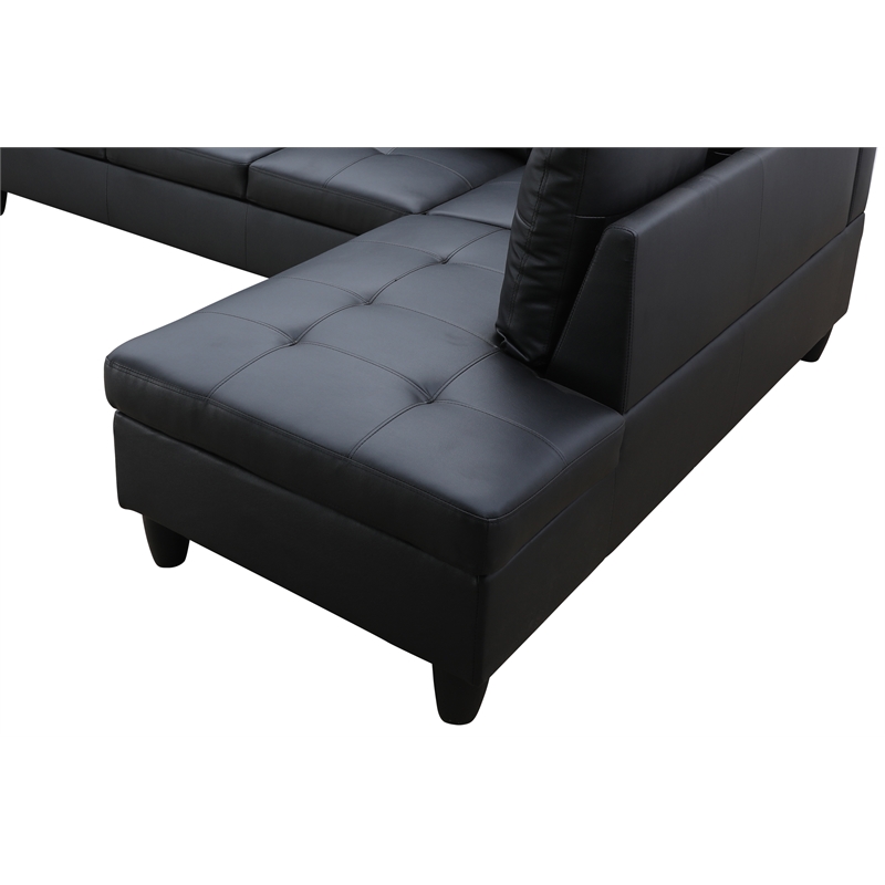 Star Home Living (Black) 3PC Faux Leather Sectional w/ottoman