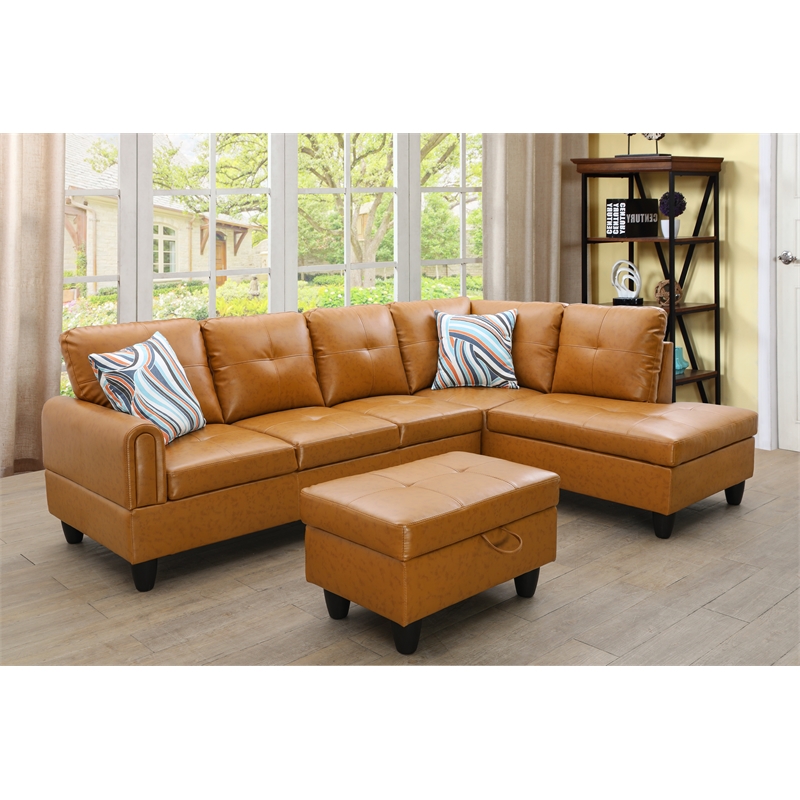 Star Home Living Faux Leather 3-Piece Right Facing Sectional Set in Rusty Orange