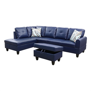 Star Home Living Faux Leather 3-Piece Left Facing Sectional Set in Navy Blue