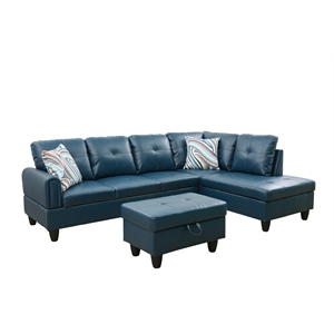 Star Home Living 3PC Faux Leather Sectional w/ottoman (Denim)