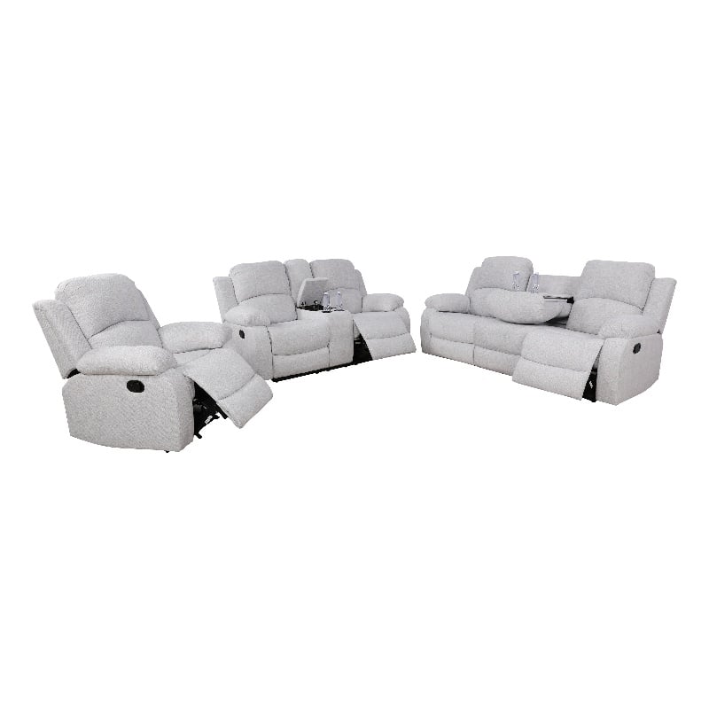 Lifestyle Furniture Nikki 3-Piece Modern Microfiber Recliner Sofa Set in White