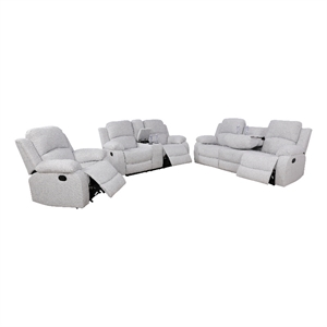 Lifestyle Furniture Nikki 3-Piece Modern Microfiber Recliner Sofa Set in White