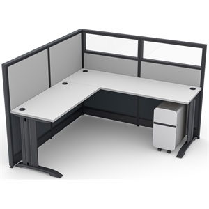 1-person l-shaped workstation with glass topper - light gray/dark gray