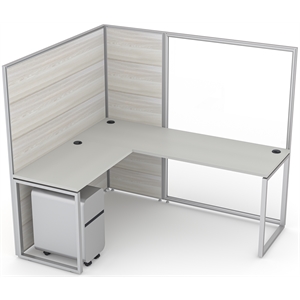 1-person l-shaped workstation with clear acrylic wall partition - sea salt