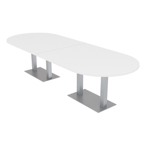 10 person racetrack conference tables w/ rectangle metal base 10' white linen