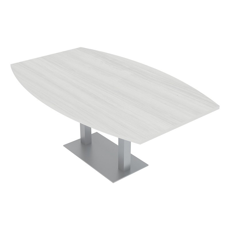 6 Person Boat Shaped Conference Table w/ Rectangle Metal Base 6' White Cypress
