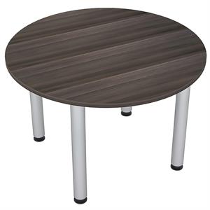 4 person round conference table metal post legs 42 black oak