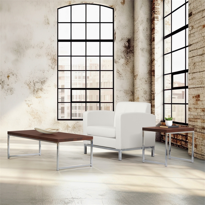 Wall Street Espresso Coffee Wood Table and Metal Chrome Legs