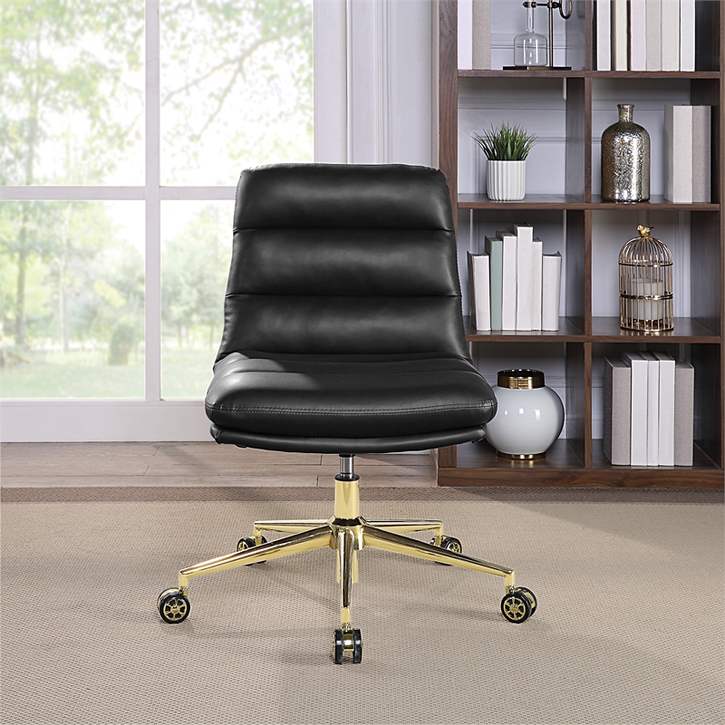 Black leather armless office chair hot sale