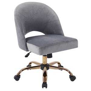 Lula Office Chair in Moonlit Gray Fabric with Rose Gold Base