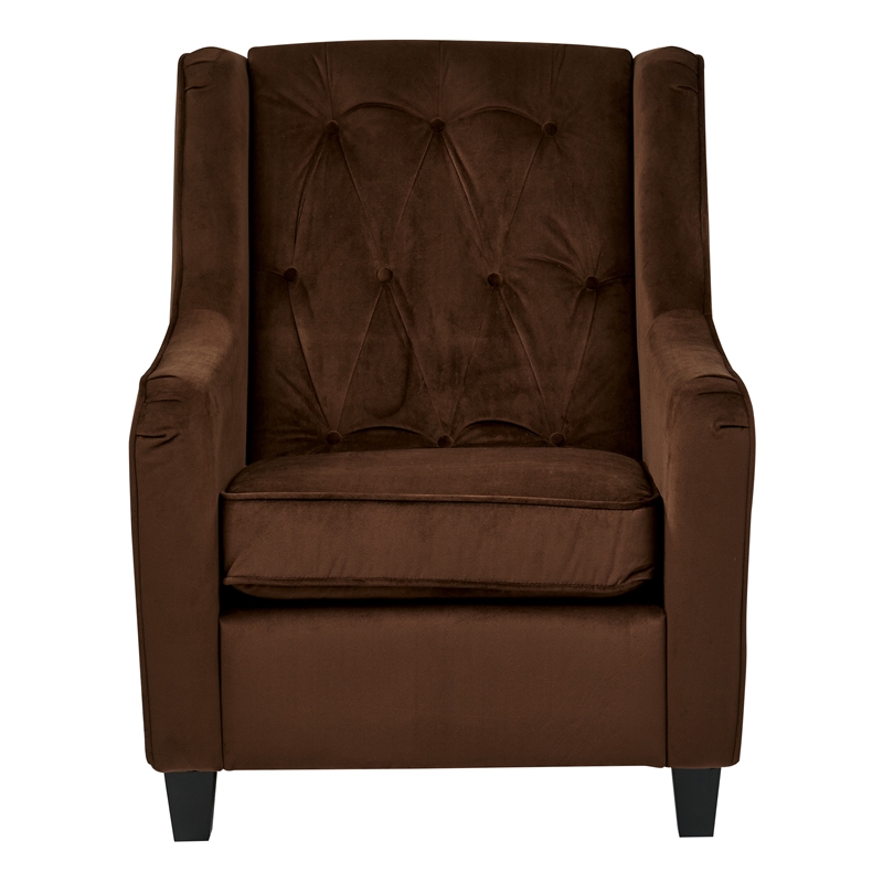 Curves Tufted Back Armchair with Chocolate Velvet and Solid Wood