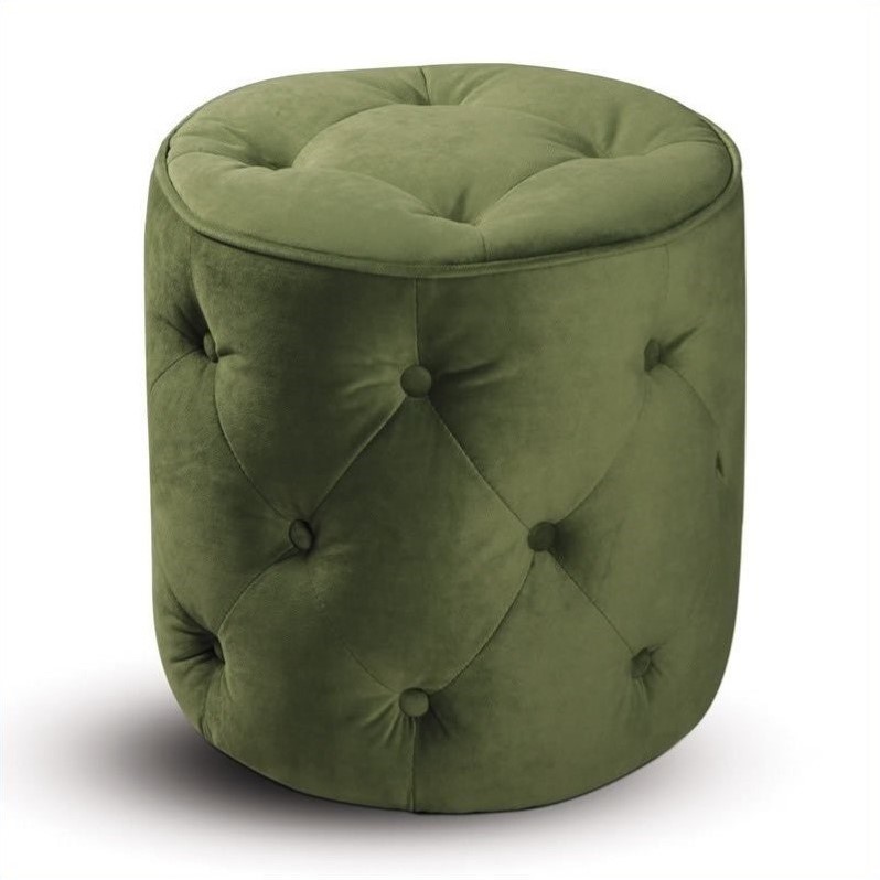 Avenue Six Curves Tufted Round Ottoman in Spring Green Velvet - CVS905-G28