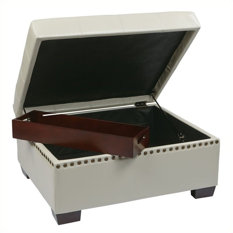 Storage Ottoman with Tray in Cream Eco Leather DTR3630CMBD
