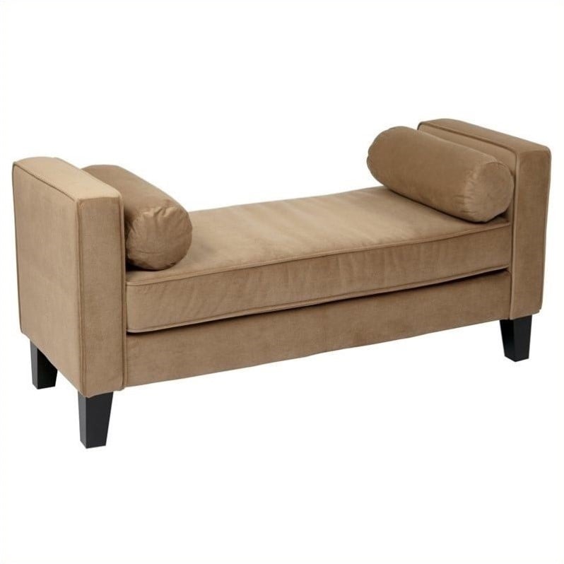 Curves Bench in Coffee Velvet Fabric with Solid Wood Legs and 2 Bolster