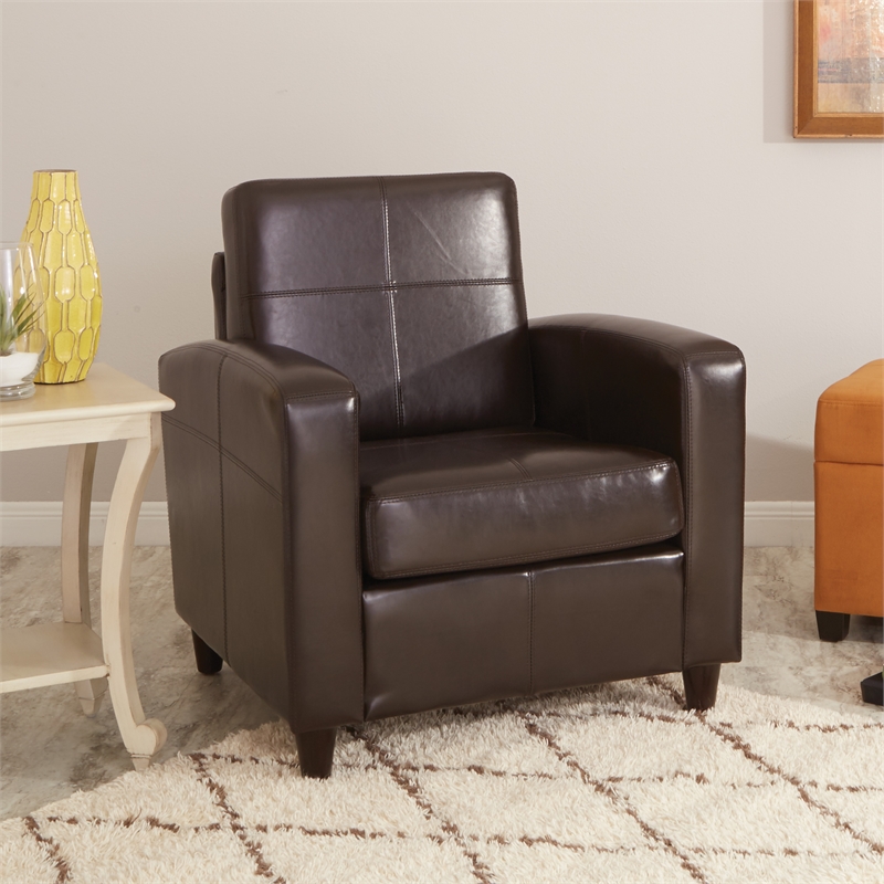 Venus Club Chair in Espresso Bonded Leather and Solid Wood Legs