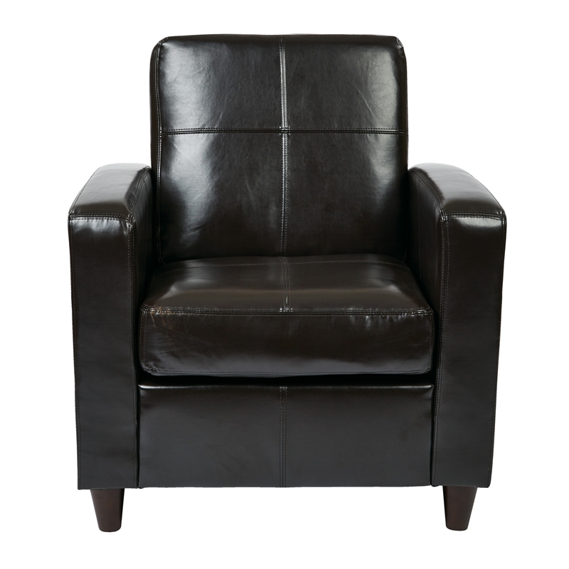 Venus Club Chair in Espresso Bonded Leather and Solid Wood Legs