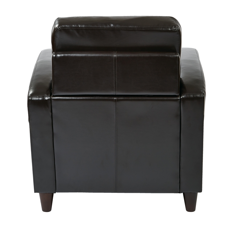 Venus Club Chair in Espresso Bonded Leather and Solid Wood Legs
