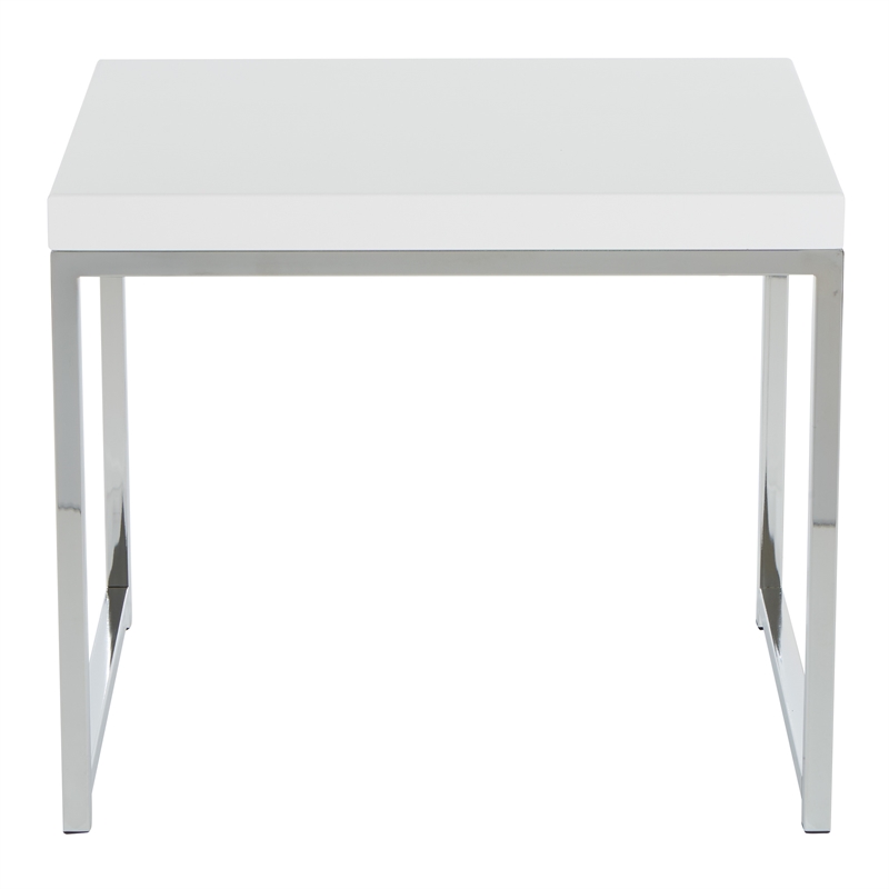 Wall Street End Table with Chrome Legs and White laminated wood top