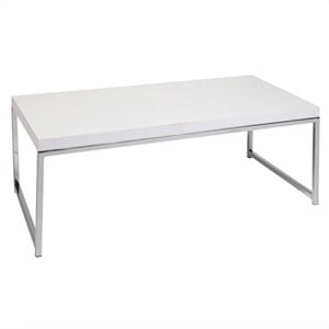 Wall Street White Coffee Table in Engineered Wood with Chrome Metal Legs