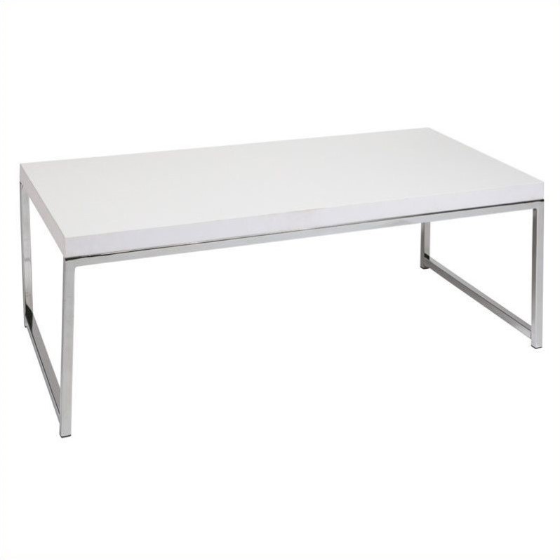 Wall Street White Coffee Table with Chrome Metal Legs