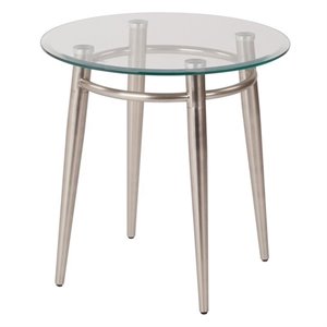 brooklyn tempered clear glass round top end table in nickel brushed finish
